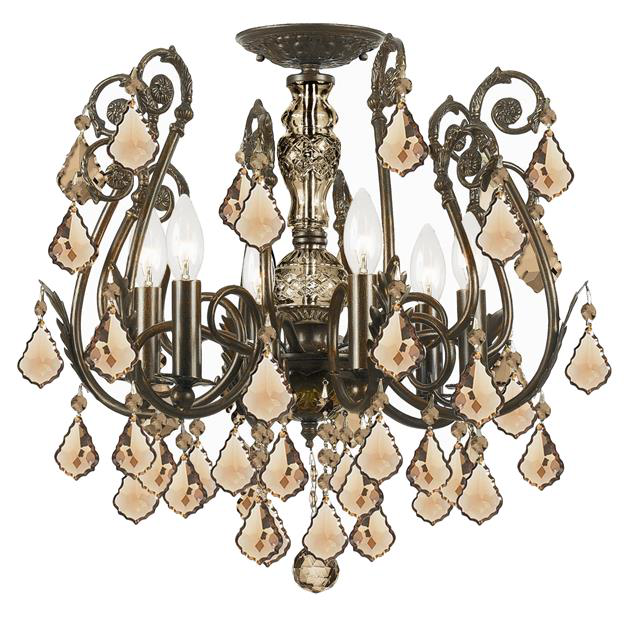 Regis 6 Light Semi Flush Mount With Golden Crystal